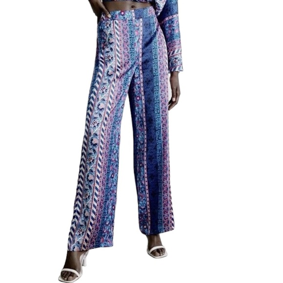 Zara Pants - Zara Pants Satin Effect Boho Wide Leg Floral Print Pants Women’s Size XS